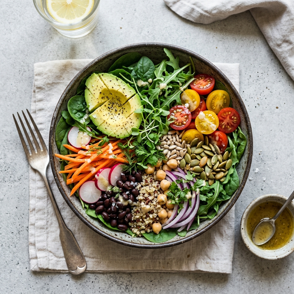 Salada fresca com legumes e grãos